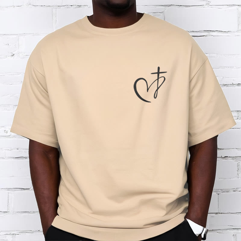 Christianartworkshop Minimalist Style Blessed Heart And Cross Short Sleeve Washed T-shirt