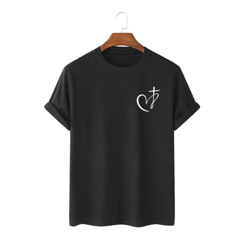 Christianartworkshop Minimalist Style Blessed Heart And Cross Short Sleeve T-shirt - Black - 2XL - image 3