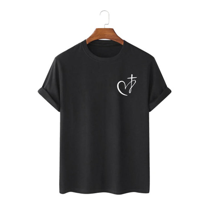 Christianartworkshop Minimalist Style Blessed Heart And Cross Short Sleeve T-shirt - Black - 2XL - image 3
