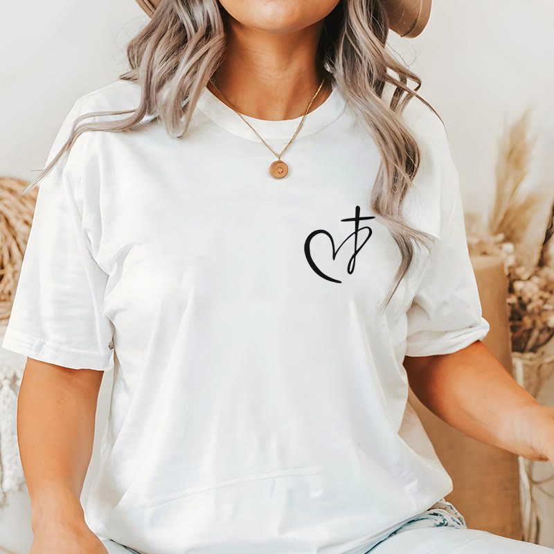 Christianartworkshop Minimalist Style Blessed Heart And Cross Short Sleeve Washed T-shirt