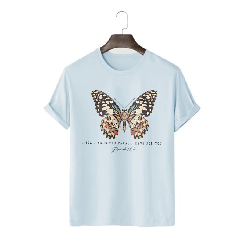 Christianartworkshop Modern Style Quote Butterfly Jeremiah 29:11 Short Sleeve Washed T-shirt