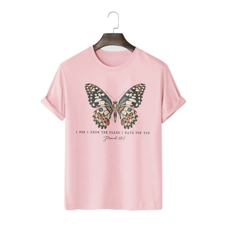 Christianartworkshop Modern Style Quote Butterfly Jeremiah 29:11 Short Sleeve T-shirt - Pink - 2XL - image 10