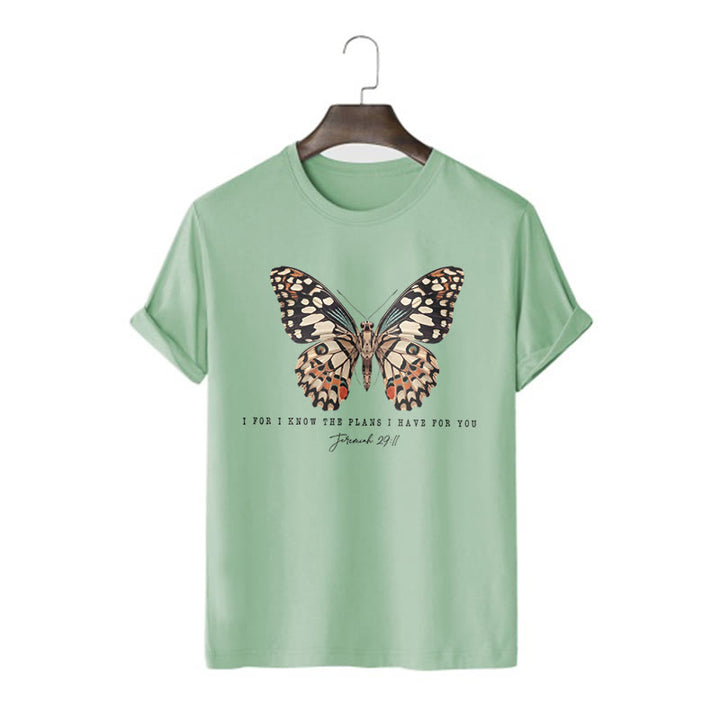 Christianartworkshop Modern Style Quote Butterfly Jeremiah 29:11 Short Sleeve Washed T-shirt