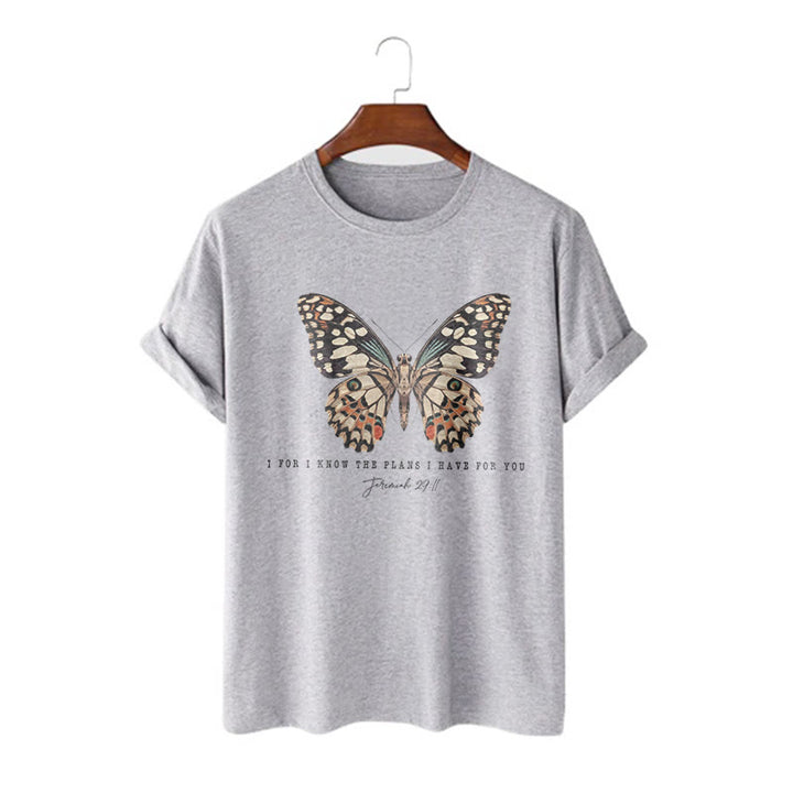 Christianartworkshop Modern Style Quote Butterfly Jeremiah 29:11 Short Sleeve Washed T-shirt