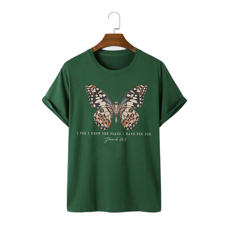 Christianartworkshop Modern Style Quote Butterfly Jeremiah 29:11 Short Sleeve Washed T-shirt