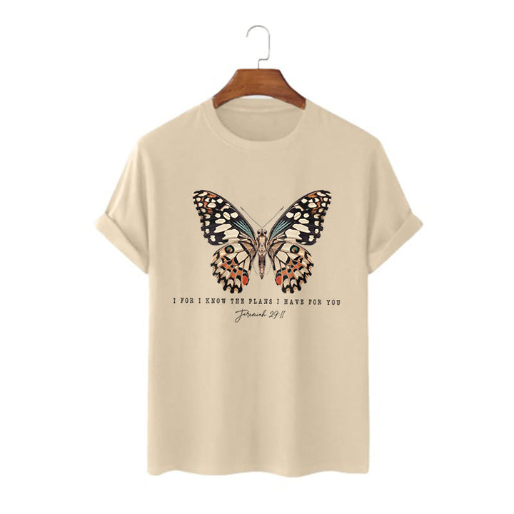 Christianartworkshop Modern Style Quote Butterfly Jeremiah 29:11 Short Sleeve Washed T-shirt