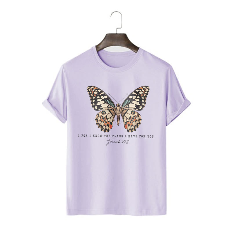 Christianartworkshop Modern Style Quote Butterfly Jeremiah 29:11 Short Sleeve Washed T-shirt