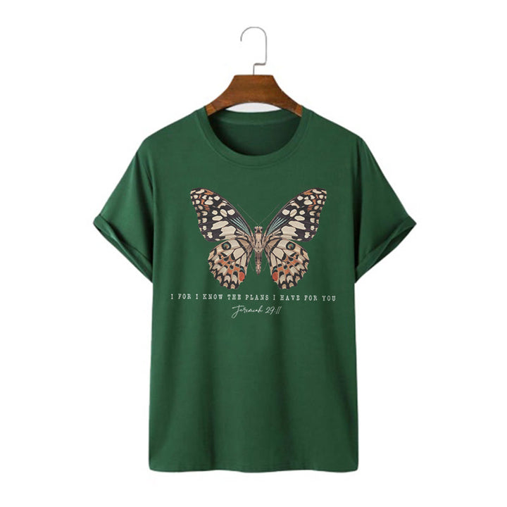 Christianartworkshop Modern Style Quote Butterfly Jeremiah 29:11 Short Sleeve T-shirt - Dark Green - 2XL - image 7