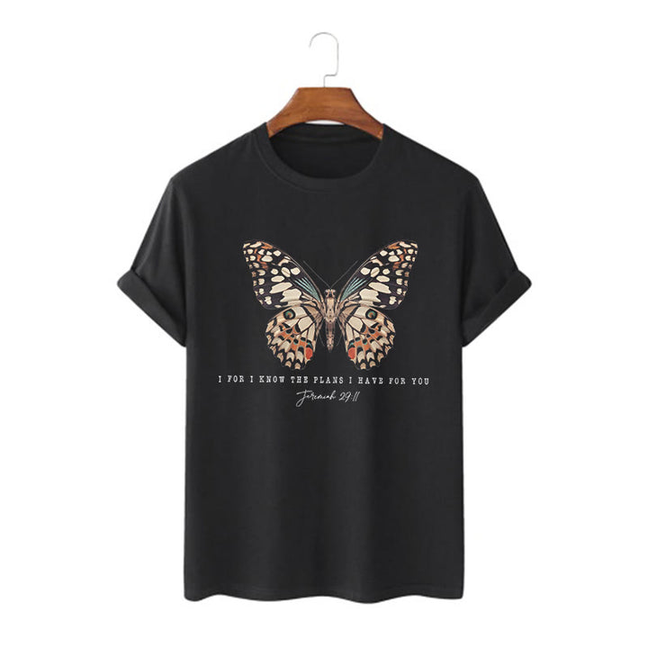 Christianartworkshop Modern Style Quote Butterfly Jeremiah 29:11 Short Sleeve Washed T-shirt