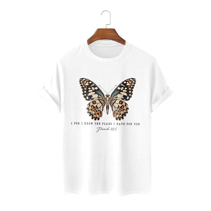 Christianartworkshop Modern Style Quote Butterfly Jeremiah 29:11 Short Sleeve Washed T-shirt