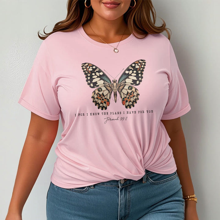 Christianartworkshop Modern Style Quote Butterfly Jeremiah 29:11 Short Sleeve Washed T-shirt