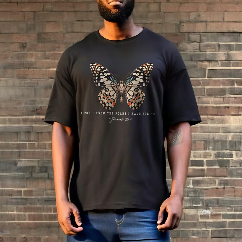 Christianartworkshop Modern Style Quote Butterfly Jeremiah 29:11 Short Sleeve Washed T-shirt