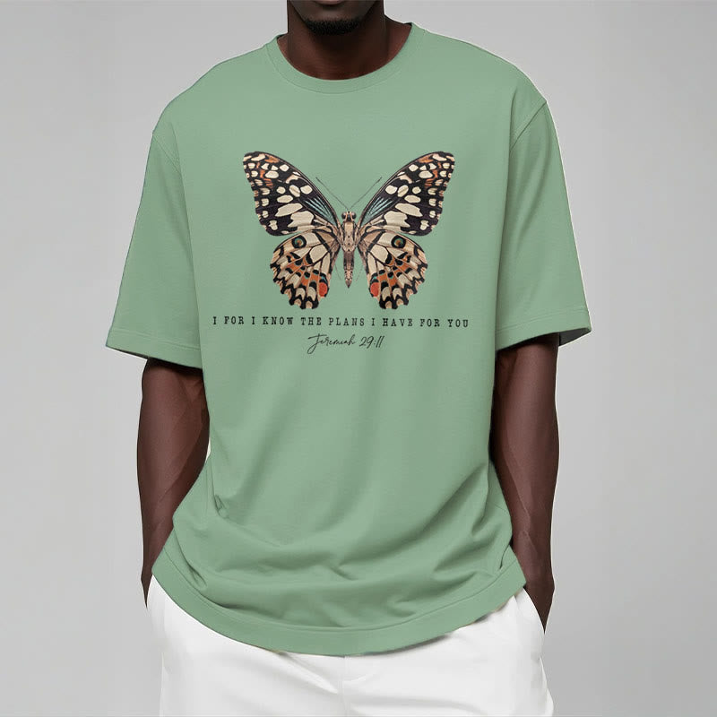 Christianartworkshop Modern Style Quote Butterfly Jeremiah 29:11 Short Sleeve Washed T-shirt