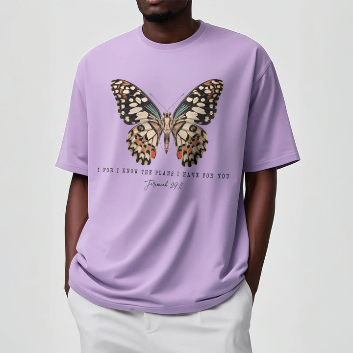 Christianartworkshop Modern Style Quote Butterfly Jeremiah 29:11 Short Sleeve Washed T-shirt