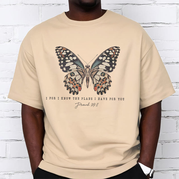 Christianartworkshop Modern Style Quote Butterfly Jeremiah 29:11 Short Sleeve Washed T-shirt