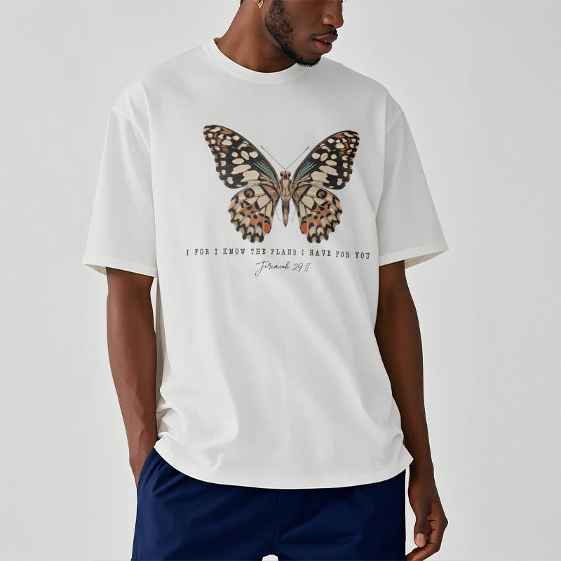 Christianartworkshop Modern Style Quote Butterfly Jeremiah 29:11 Short Sleeve Washed T-shirt