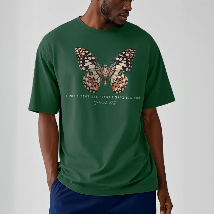 Christianartworkshop Modern Style Quote Butterfly Jeremiah 29:11 Short Sleeve Washed T-shirt