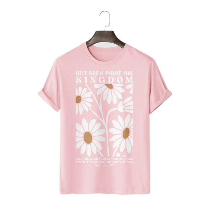 Christianartworkshop Quotation Style Matthew 6:33 But Seek First His Kingdom Floral Short Sleeve T-shirt - Pink - 2XL - image 10