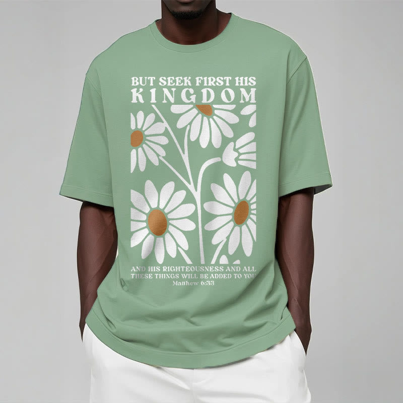 Christianartworkshop Quotation Style Matthew 6:33 But Seek First His Kingdom Floral Short Sleeve T-shirt - image 9
