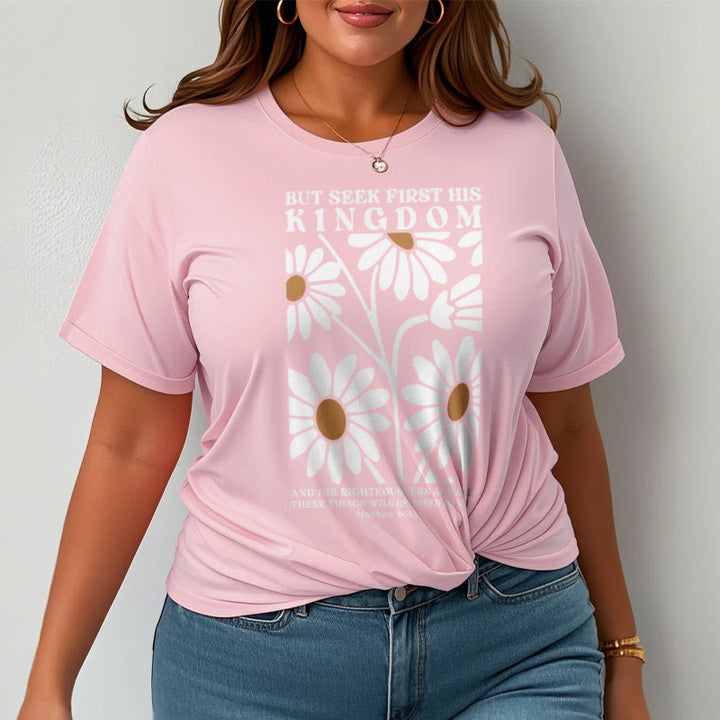 Christianartworkshop Quotation Style Matthew 6:33 But Seek First His Kingdom Floral Short Sleeve T-shirt - image 12