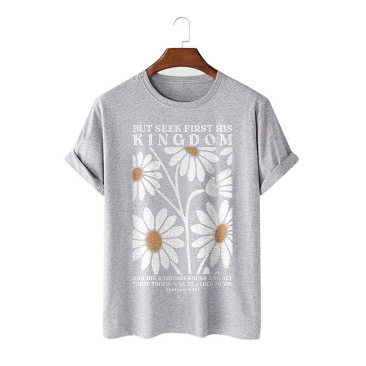 Christianartworkshop Quotation Style Matthew 6:33 But Seek First His Kingdom Floral Short Sleeve T-shirt - Grey - 2XL - image 16