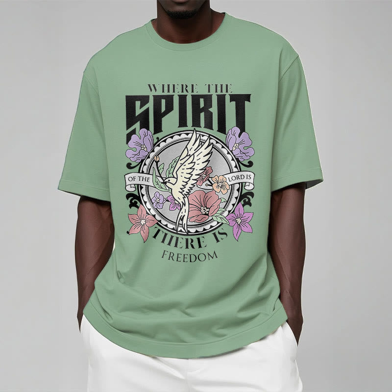 Christianartworkshop Modern Style Where The Spirit Of The Lord Is There Is Freedom Short Sleeve Washed T-shirt