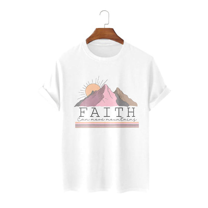 Christianartworkshop Modern Style Faith Can Move Mountains Quote Short Sleeve Washed T-shirt