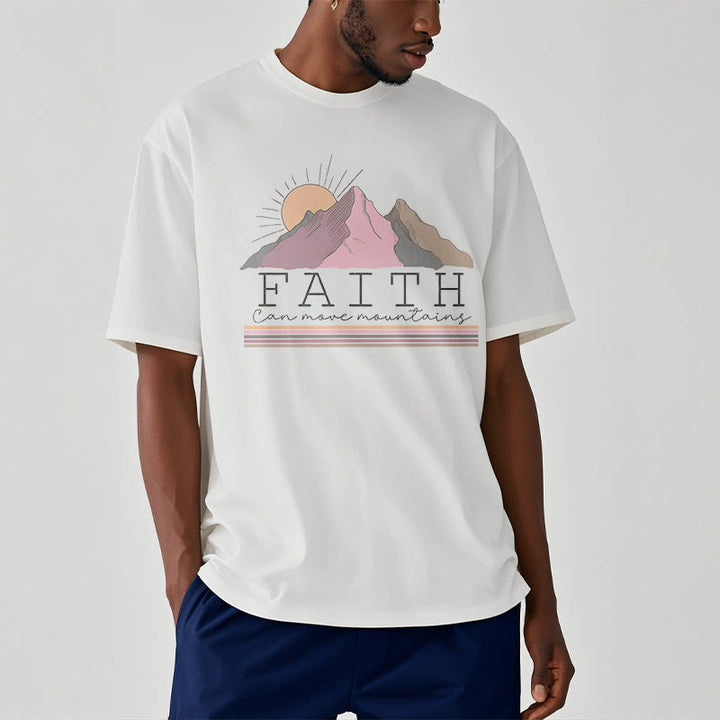 Christianartworkshop Modern Style Faith Can Move Mountains Quote Short Sleeve Washed T-shirt