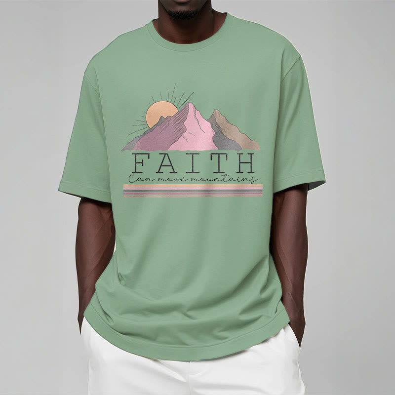 Christianartworkshop Modern Style Faith Can Move Mountains Quote Short Sleeve Washed T-shirt