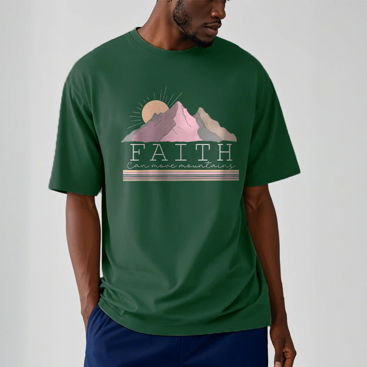 Christianartworkshop Modern Style Faith Can Move Mountains Quote Short Sleeve Washed T-shirt