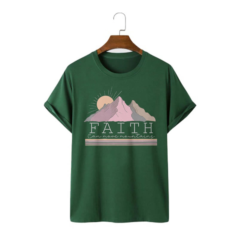 Christianartworkshop Modern Style Faith Can Move Mountains Quote Short Sleeve Washed T-shirt