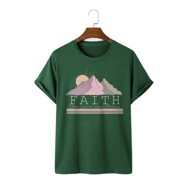 Christianartworkshop Modern Style Faith Can Move Mountains Quote Short Sleeve Washed T-shirt