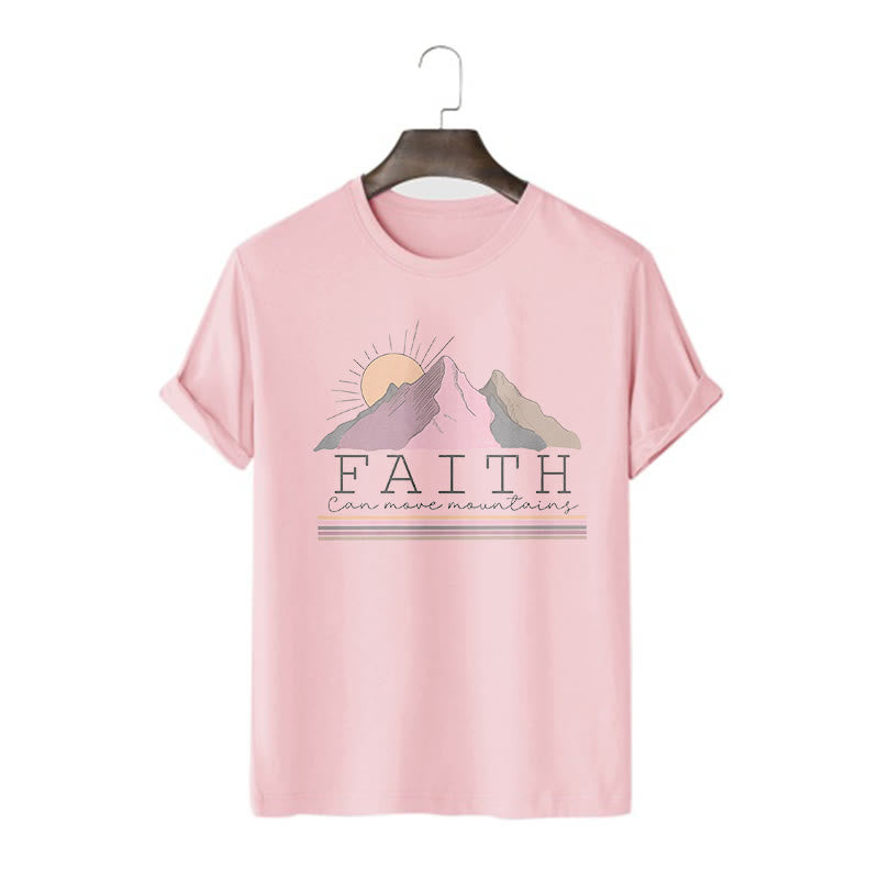 Christianartworkshop Modern Style Faith Can Move Mountains Quote Short Sleeve Washed T-shirt