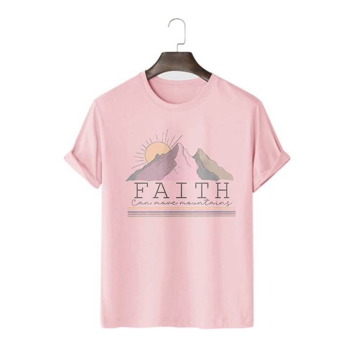 Christianartworkshop Modern Style Faith Can Move Mountains Quote Short Sleeve Washed T-shirt