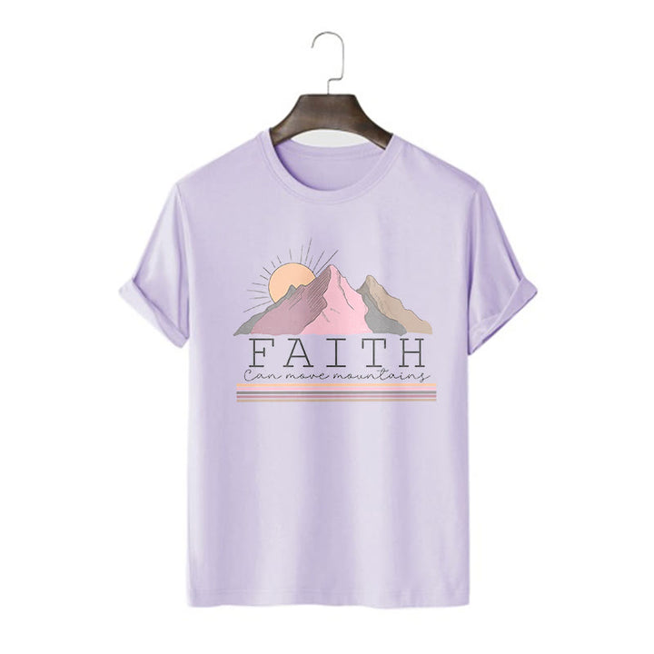 Christianartworkshop Modern Style Faith Can Move Mountains Quote Short Sleeve Washed T-shirt