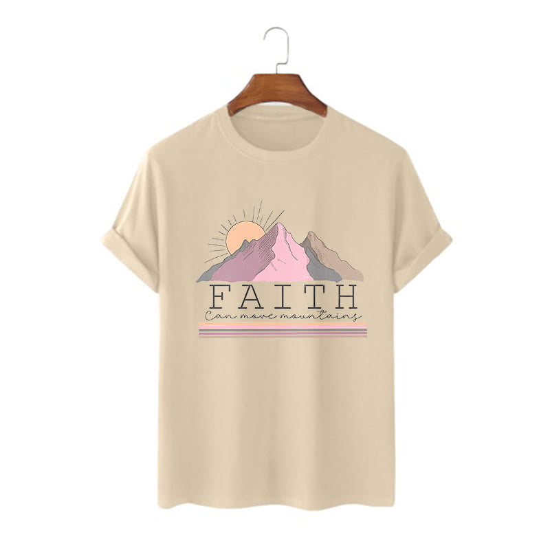 Christianartworkshop Modern Style Faith Can Move Mountains Quote Short Sleeve Washed T-shirt