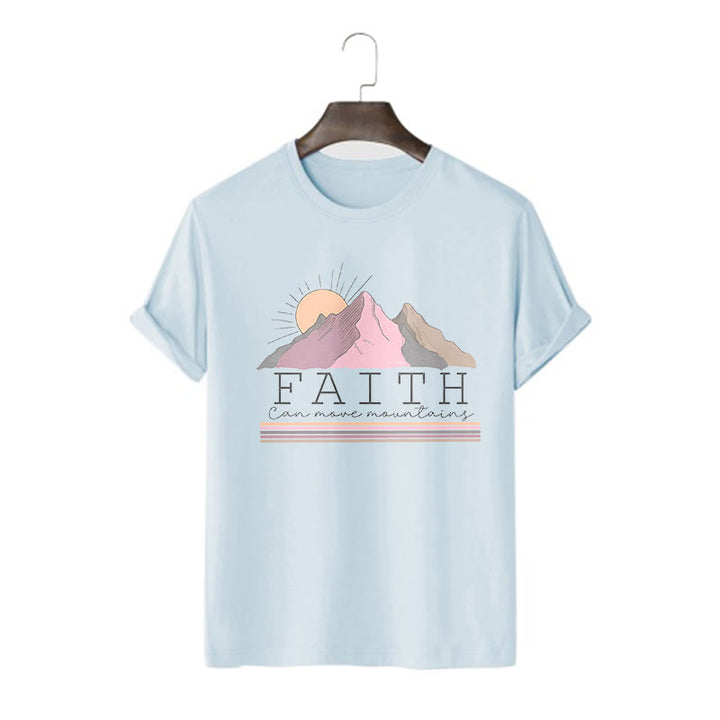 Christianartworkshop Modern Style Faith Can Move Mountains Quote Short Sleeve Washed T-shirt