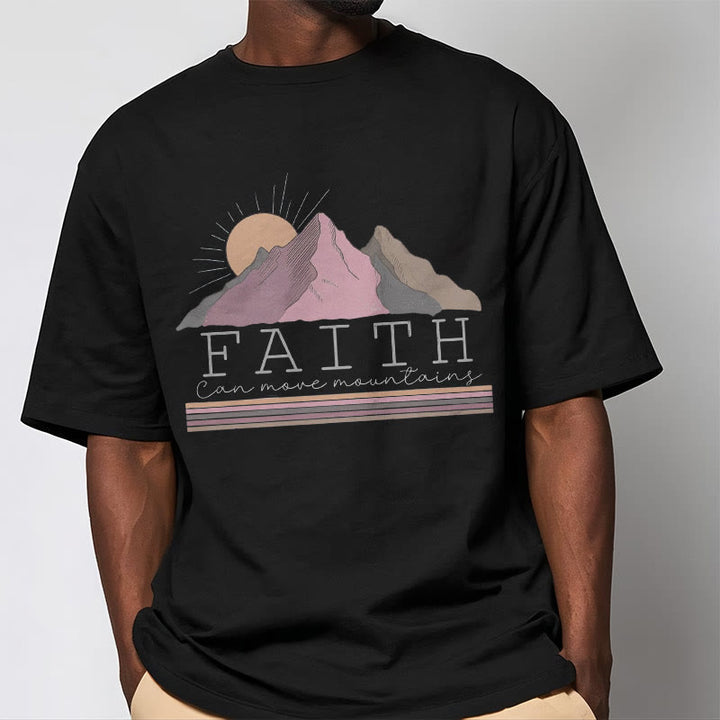 Christianartworkshop Modern Style Faith Can Move Mountains Quote Short Sleeve Washed T-shirt