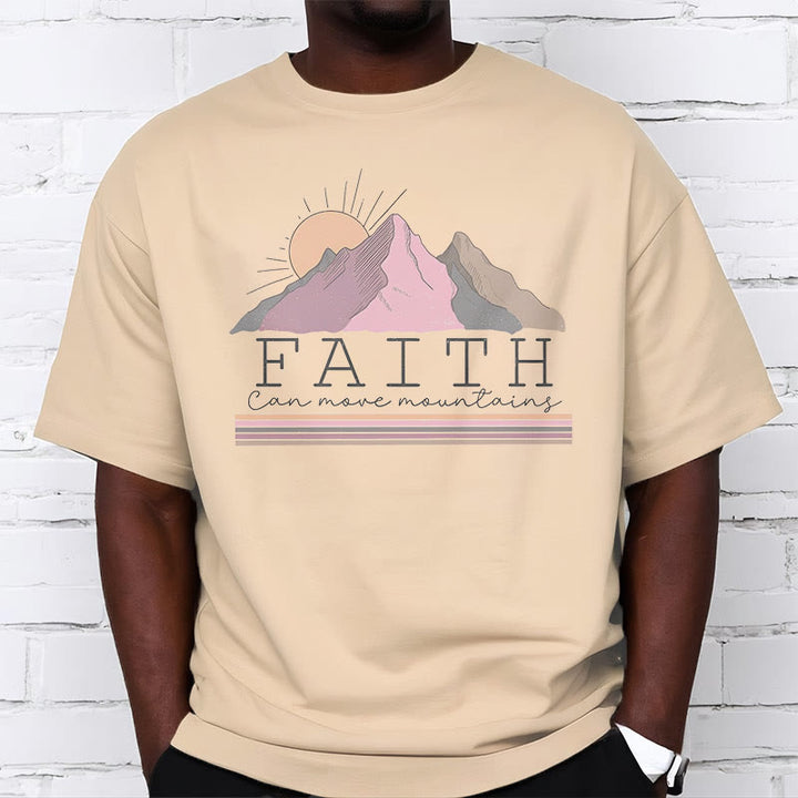 Christianartworkshop Modern Style Faith Can Move Mountains Quote Short Sleeve Washed T-shirt