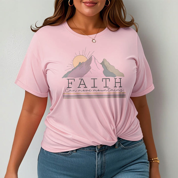 Christianartworkshop Modern Style Faith Can Move Mountains Quote Short Sleeve Washed T-shirt