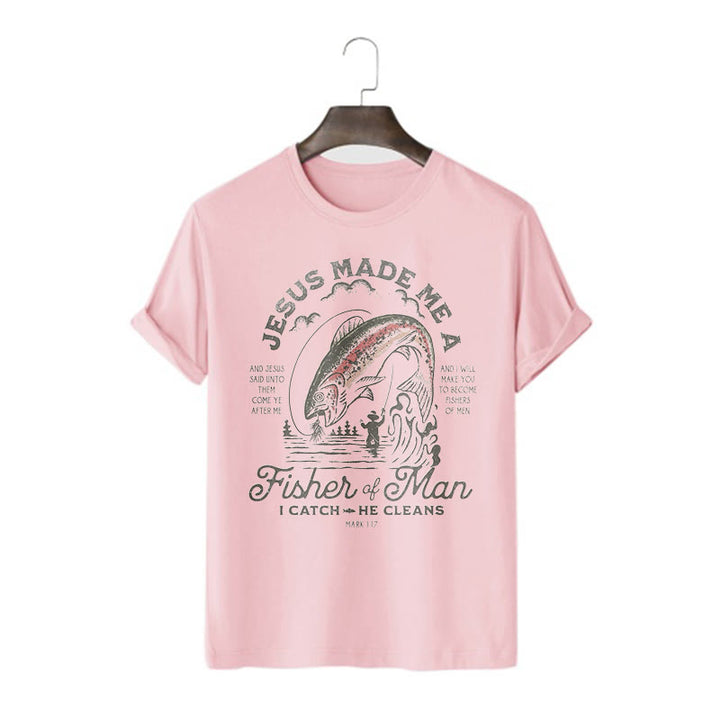Christianartworkshop Quotaion Style Jesus Made Me A Fisher Of Man Short Sleeve T-shirt - Pink - 2XL - image 11
