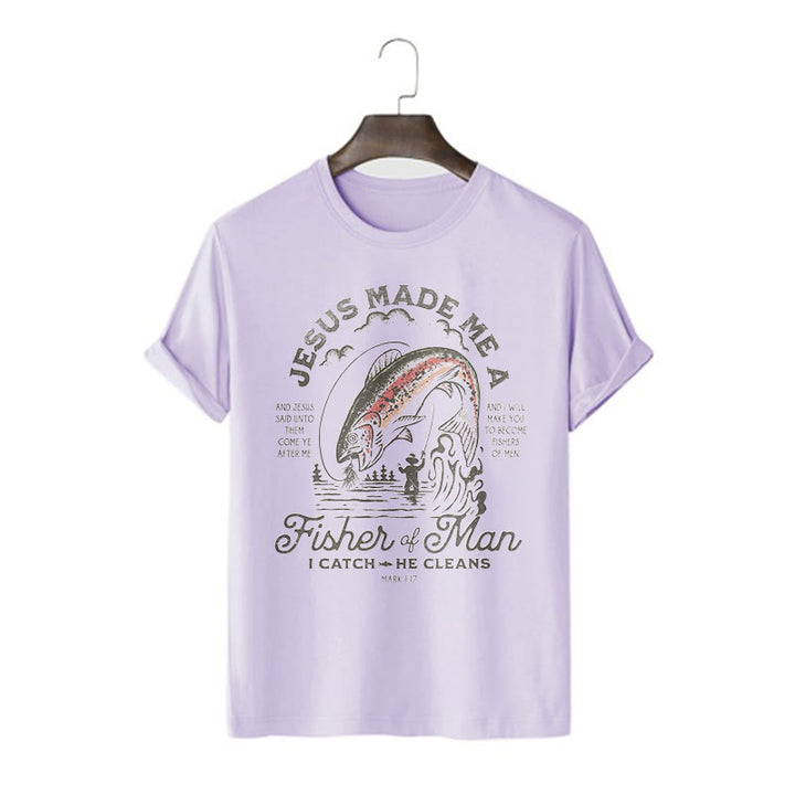 Christianartworkshop Quotaion Style Jesus Made Me A Fisher Of Man Short Sleeve T-shirt - Purple - 2XL - image 13