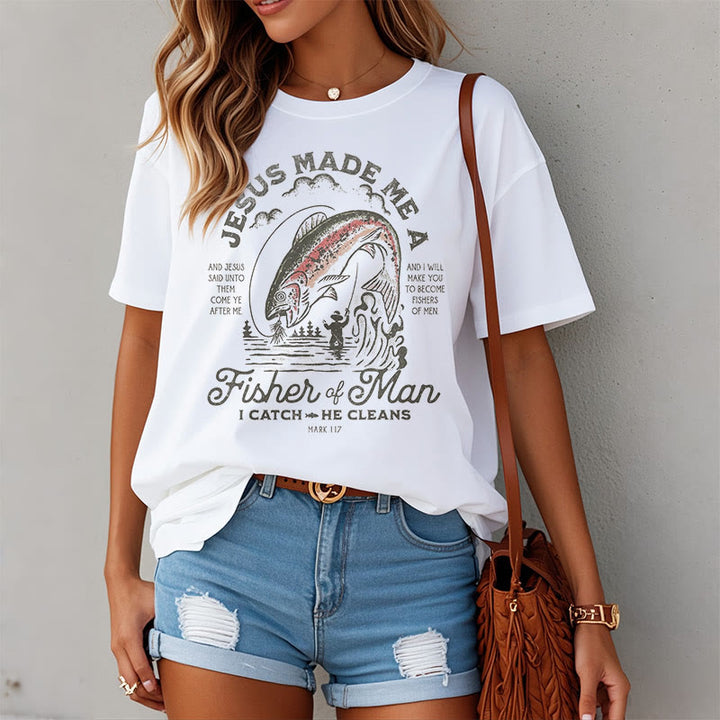 Christianartworkshop Quotaion Style Jesus Made Me A Fisher Of Man Short Sleeve T-shirt - image 3