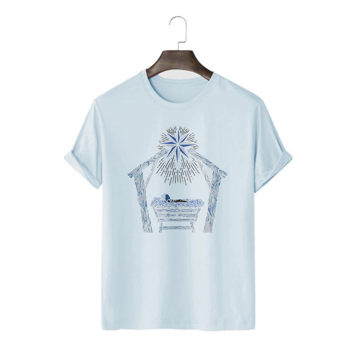 Christianartworkshop Classic Style Nativity Scene Manger And Star Short Sleeve Washed T-shirt