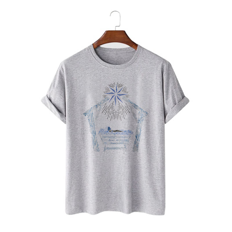 Christianartworkshop Classic Style Nativity Scene Manger And Star Short Sleeve Washed T-shirt