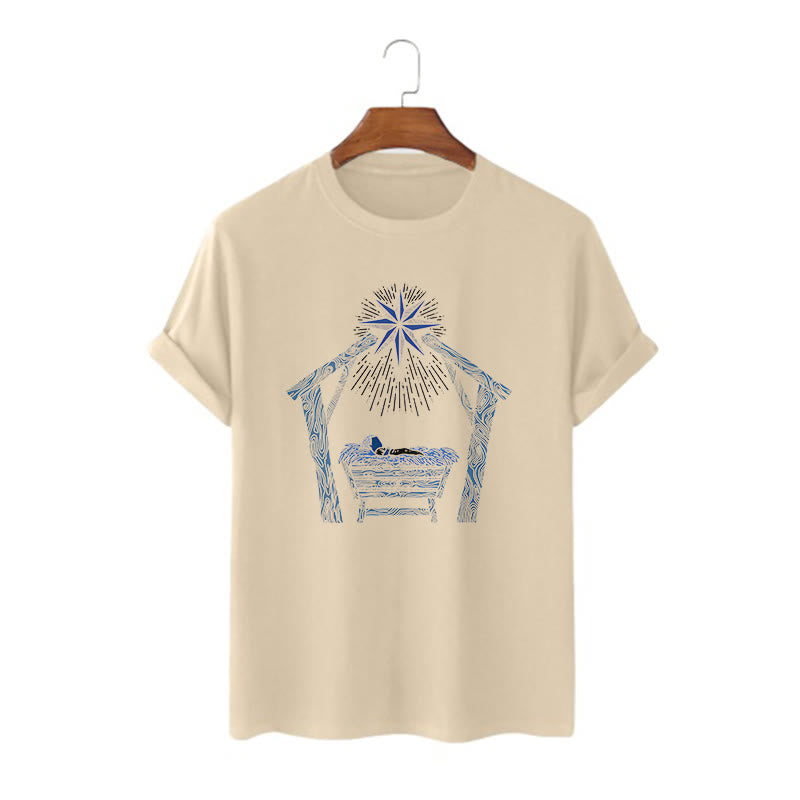 Christianartworkshop Classic Style Nativity Scene Manger And Star Short Sleeve Washed T-shirt