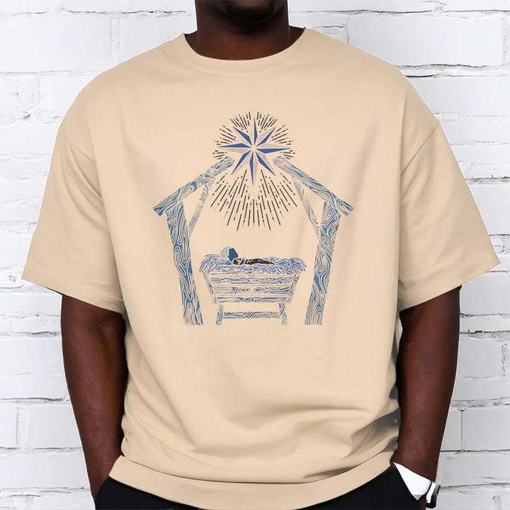 Christianartworkshop Classic Style Nativity Scene Manger And Star Short Sleeve Washed T-shirt