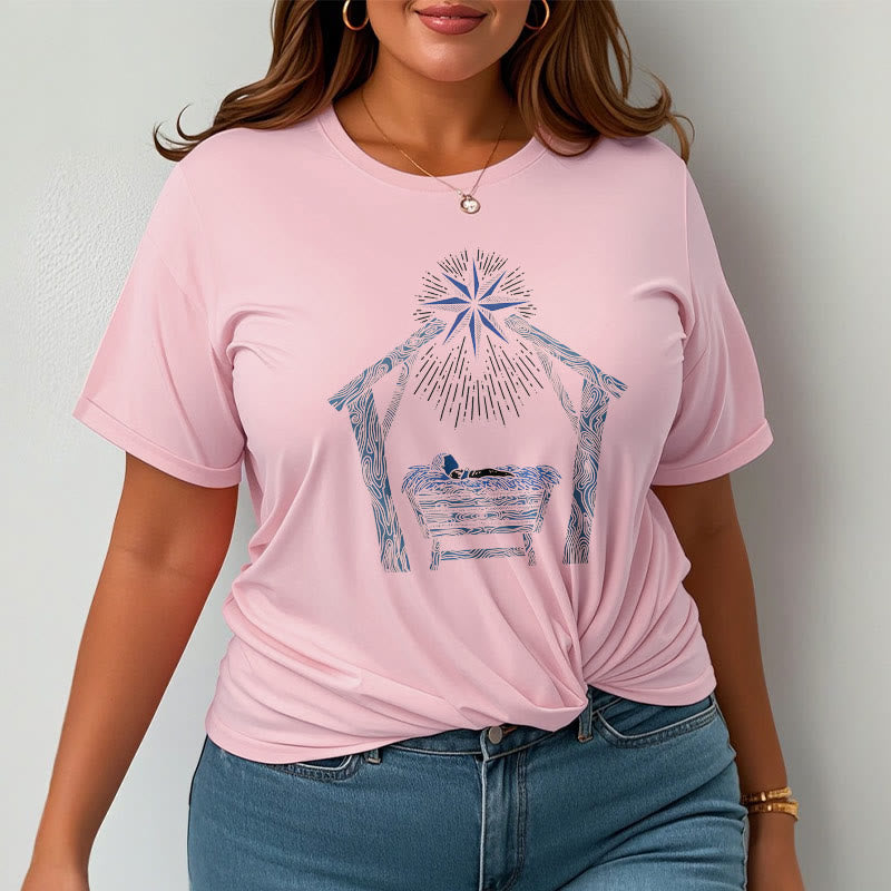 Christianartworkshop Classic Style Nativity Scene Manger And Star Short Sleeve Washed T-shirt