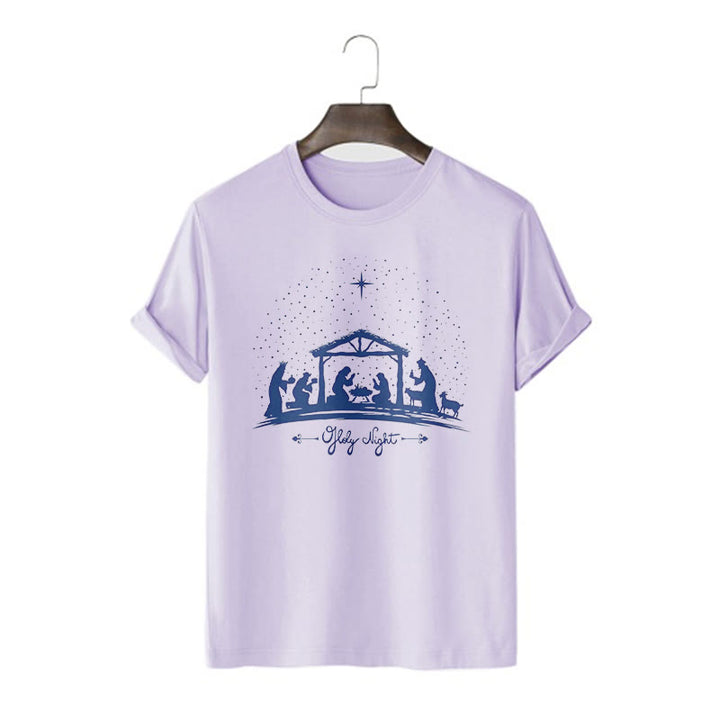 Christianartworkshop Modern Style Nativity Scene Holy Night Silhouett Short Sleeve T-shirt - Purple - 2XL - image 14