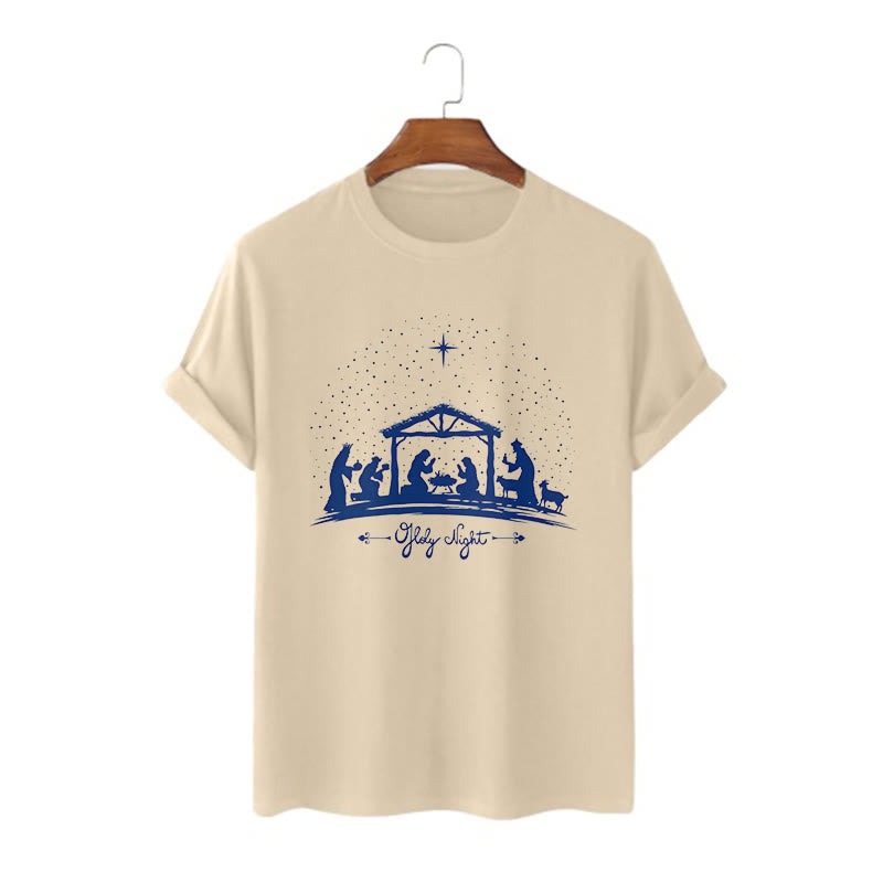 Christianartworkshop Modern Style Nativity Scene Holy Night Silhouett Short Sleeve T-shirt - Khaki - 2XL - image 6